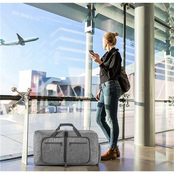 Travel Duffle Bag for Men 65L Foldable Travel Duffel Bag with Shoes Compartment - Picture 3 of 7